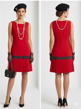 Karl Lagerfeld Paris  Red Sleeveless Pleated-Hem Dress with Black Band